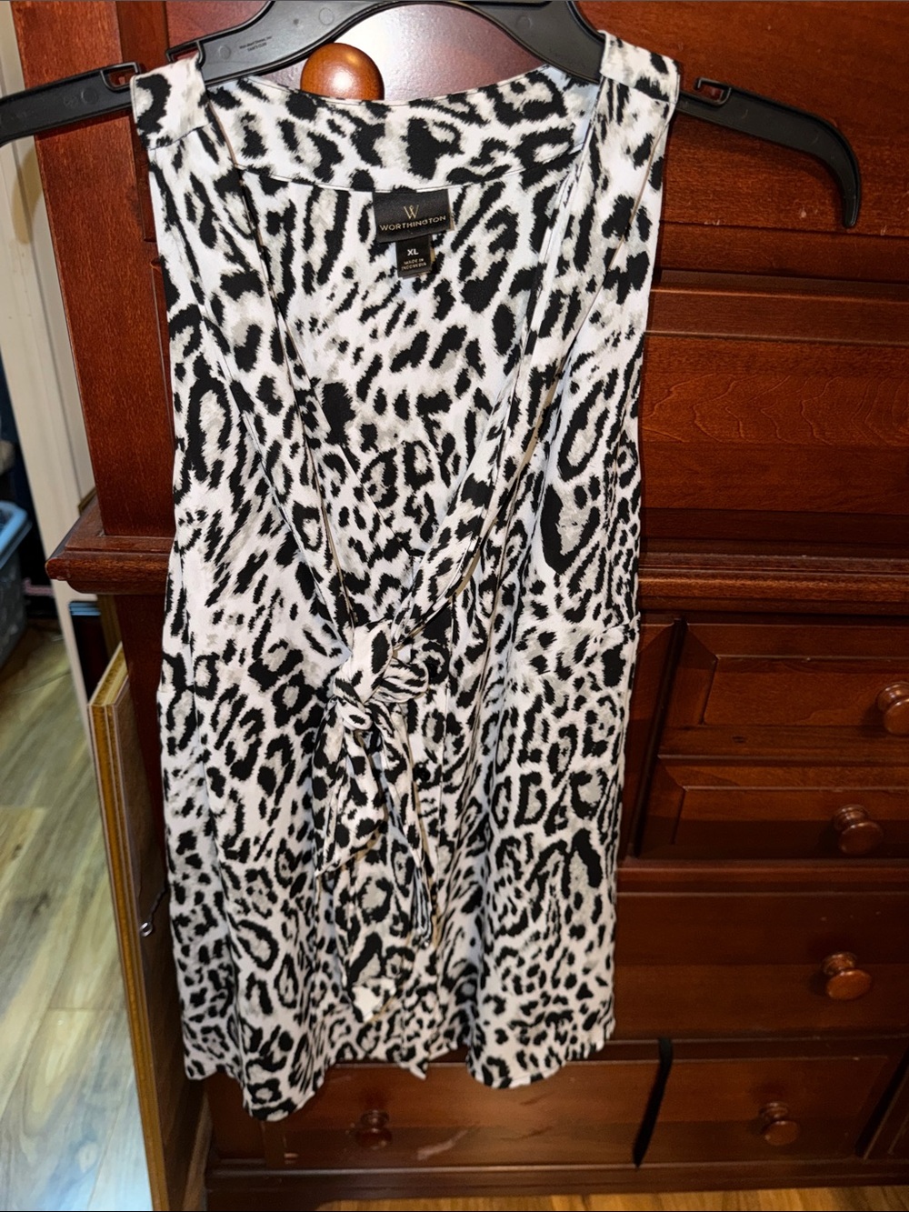 Worthington Black and White Animal Print Camisole with Front Tie